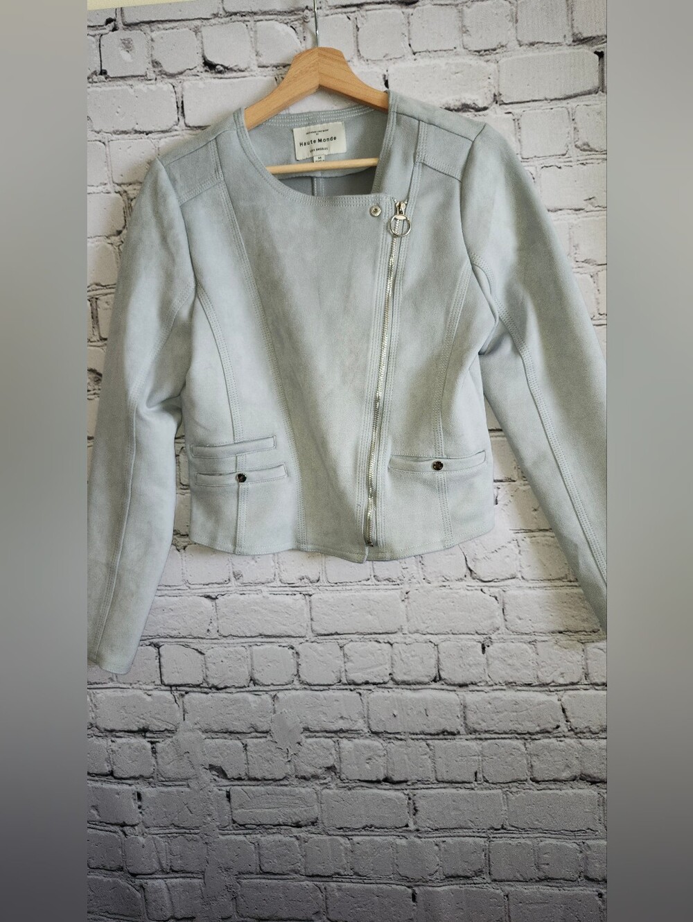 Haute Monde Faux Suede Moto Jacket Gray Medium